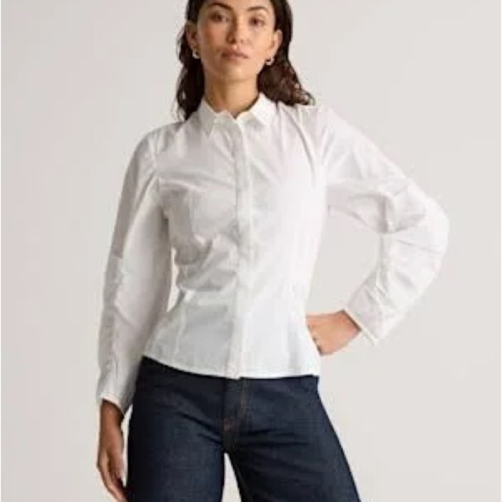 Quince 100% Organic Cotton Poplin Balloon Sleeve Shirt White Crisp Small